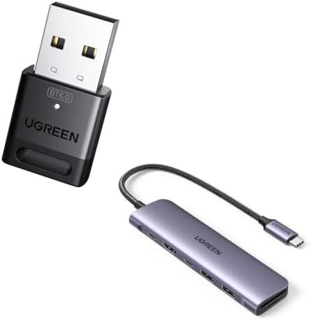 UGREEN Revodok 1071 Hub USB C et Dongle Bluetooth 6.0 Clé USB Bluetooth pour PC Plug et Play Hub USB C 7 en 1 Adaptateur Multiport Docking Station