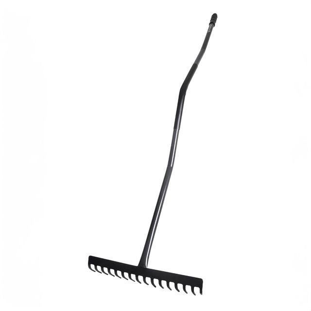 KADAX Râteau de jardin en métal, outil de jardinage avec tête en métal, râteau à gazon pour jardin, râteau plat pour gazon, râteau à feuilles avec manche (noir/gris 14 dents)