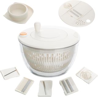 Cozary Essoreuse à Salade 4,5L, 7 en 1 Grande Essoreuse Salade, Saladier, Multifonctionnel Séchoir à Salad avec 6 Lames, Séparateur de Jaune d'Œuf, Râpe de Cuisine pour Laver, Sécher Les Légumes