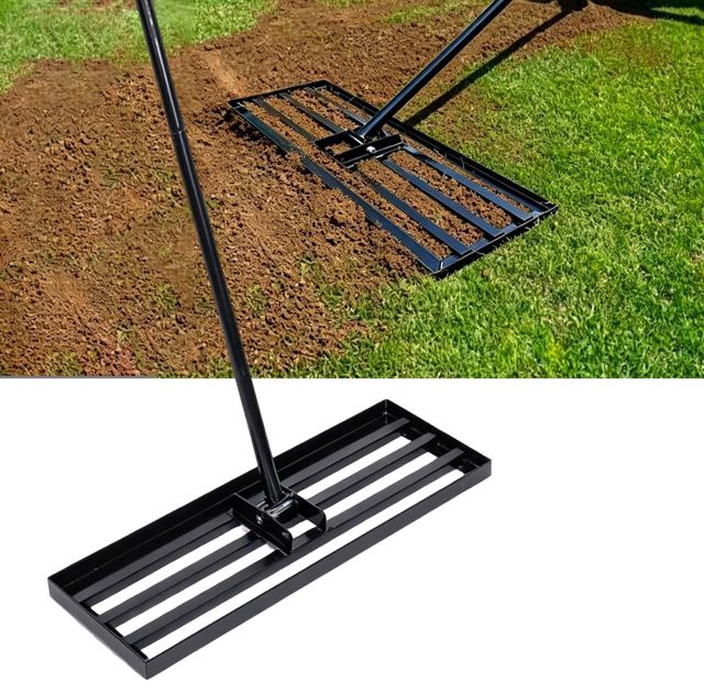 75 x 25cm Râteau de Nivellement de Pelouse, Râteau Gazon en Acier au Carbone avec Manche Antidérapant pour Niveler Terre Sable Compost, Jardin Cour Terrain de Golf (75*25cm)