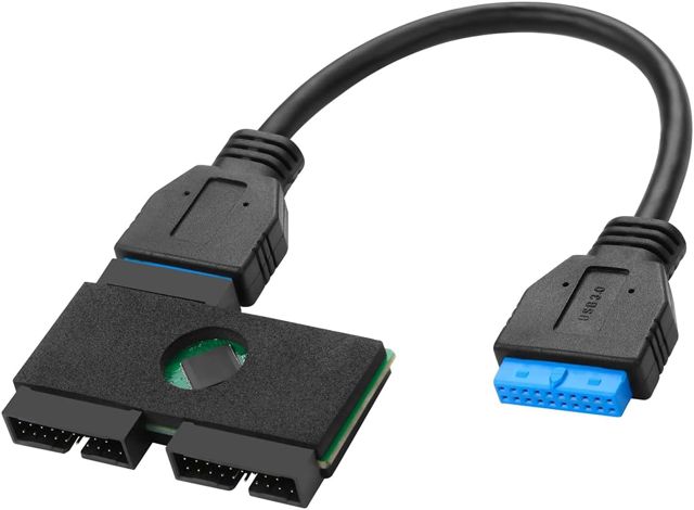 Câble d'extension HUB USB 3.0 20 Broches vers 2 x 19 Broches pour Carte mère d'ordinateur Personnel