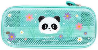 LEGAMI - Estuche Wonderwow, Tema Panda, 2 Compartimentos y Portalápices Interior, Compartimento Interior Con Tejido de Malla, Cierre de Cremallera, 23 x 11 x 5 cm