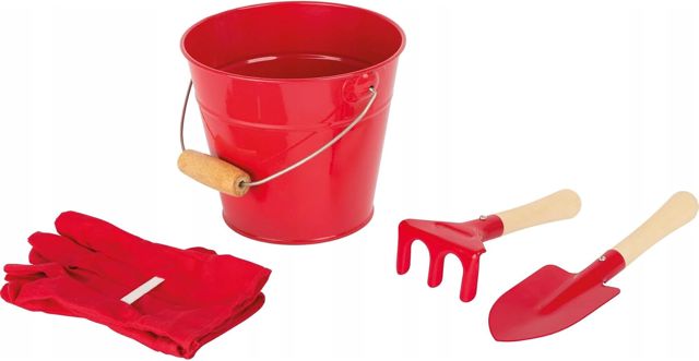 10838 Set d'outils de jardin "Multicolore" en bois et métal, râteaux, pelle et bêche, à partir de 3 ans