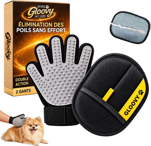 Gloovy Gant Anti Poils Animaux Chien et Chat 2 en 1