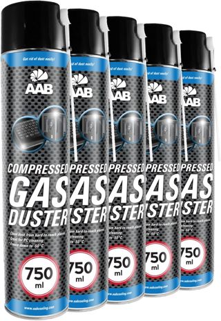 AABCOOLING Bombe à Air Sec 750ml - Lot de 5 - Bouteille d'Air Comprimé, Nettoyage des Ordinateurs, Dépoussiérant en Spray, Pour Enlever la Poussière, Aérosol Sans Odeur, Sans Fréon