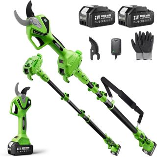 TaskStar Sécateur Électrique Télescopique: 2-en-1 Sécateur de Jardin avec Perche - Moteur Sans Balais, 2X Batteries 4,0Ah, Lame SK5 Supplémentaire, 2 Modes, Coupe 40mm pour Arbres & Fleurs