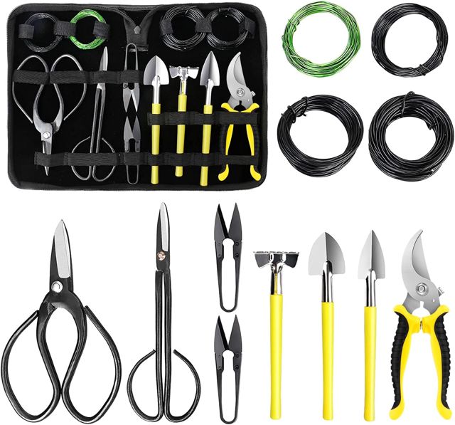 Kit Outils de Jardinage, 12 Pièces Outillage de Jardin en Acier Inoxydable Résistant avec Manches en Bois Anti-dérapantes et Sac de Transport Étanche