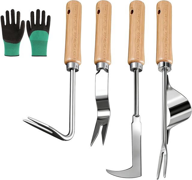 4Pcs Desherbeurs Manuel, Couteau Désherbeur Fissure avec Manche en Bois, Désherbeur pour Enlever Mousse Mauvaises Herbes, Outil de Jardin de Désherbage Manuel, Idéal pour Jardins Pelouses