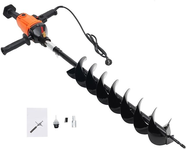 Tarière électrique 1900 W avec foret de 12 x 80 cm, 2 poignées 1000 tr/min, foret manuel électrique, professionnel, pour jardin