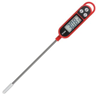 Thermomètre de cuisine avec longue sonde (-50 °C à 300 °C) - Thermomètre numérique pour aliments (stockage frigorifique, cuisson, barbecue, lait, pain, eau, vin) (rouge)