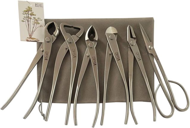 vouiu Lot de 6 outils pour bonsaï, coupe-boutons, coupe-tronc, sécateur concave, coupe-fil, pince à jin, ciseaux à bonsaï