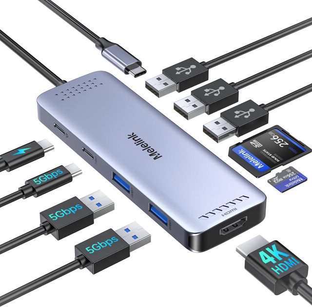 Melelink USB C Hub 10 in 1 HDMI 4K Multiport USB C Adapter Docking Station