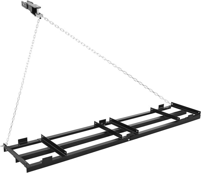 VEVOR Herse Traînée 122x50 cm Râteau de Nivellement Traîné avec Chaine 183 cm pour Niveler Sol, Pâturages, Allées de Gravier, Jardin, Pelouse, Compatible avec Tracteur de Pelouse et Compact, VTT, UTV