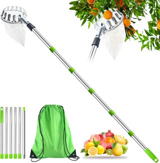 Cueille Fruit Telescopique, Cueillette Cerise, Cueilleur de Fruits Amovible, 2.6m Ramasse Fruit de INOX Outils de Ramassage-portable, Stable et Efficace
