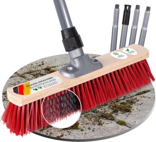 ORGAFLIX Balai de rue avec manche et bord de raclage pour la saleté tenace, 40 cm, avec poils élaston, résistant aux intempéries, pour l'extérieur, robuste et durable, fabriqué en Allemagne et en