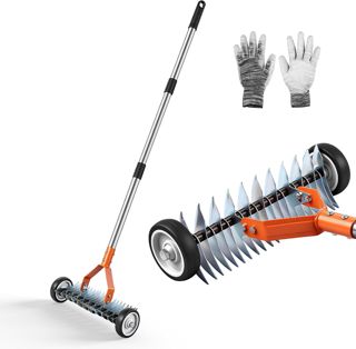 Scarificateur Manuel râteau métallique pour pelouse Lames réglable | Aérateur avec Manche et Roues pour Jardin Cour