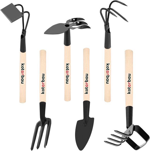KOTARBAU® Mini Outils de Jardin avec Manche en Bois 6 pcs Ensemble d'outils de Jardin Râteau Houe Mini Truelle Petite Fourchette de Jardin Accessoire de Jardinage Accessoires de Plantation