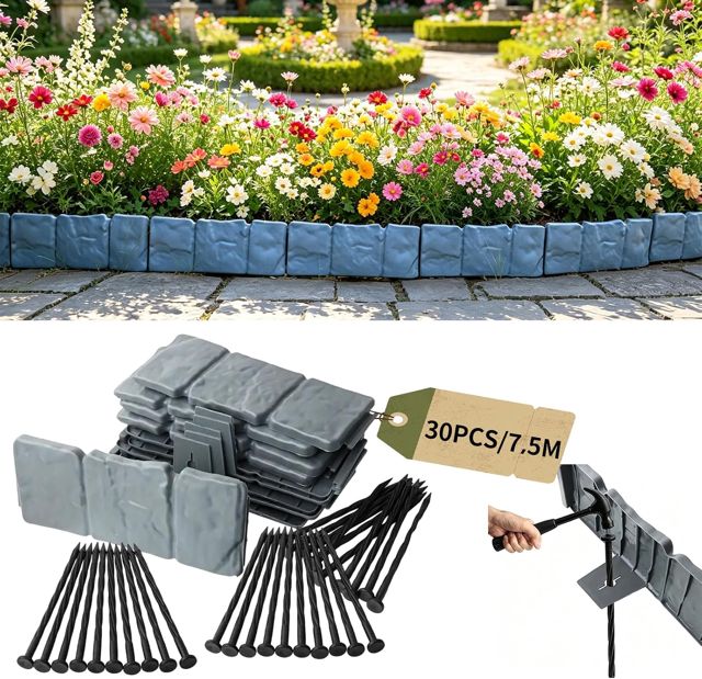 Bordure Jardin Exterieur, Paquet De 30 Pièces d'une Longueur Totale De 7,5 M, avec Piquets, pour Les Bordures De Pelouse, Bordure De Jardin, Installation Facile Et sans Travaux De Terrassement