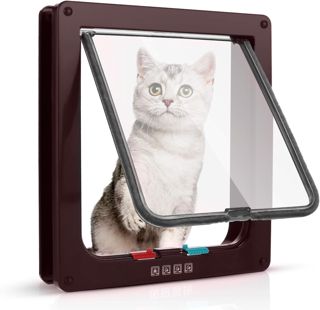 Chatière pour Chat avec magnétique à 4 Voies, Porte pour Animaux de Compagnie pour Chats et Petits Chiens, Porte pour Chat avec Tunnel Blanc 18 x 19 x 5.5 cm