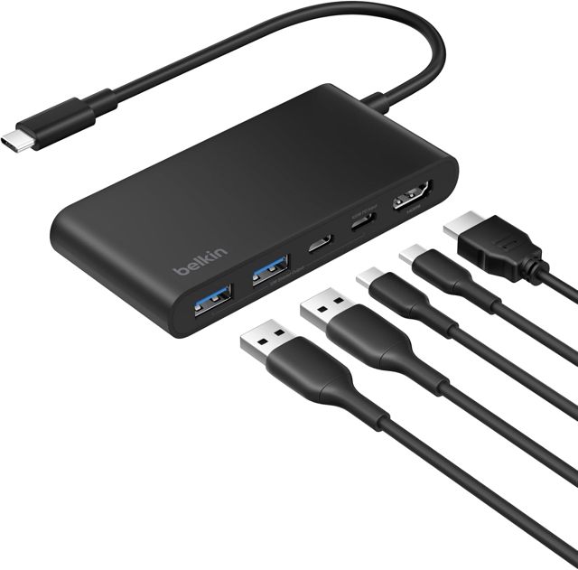 Belkin Hub USB-C Ports avec HDMI 4K à 60 Hz, Power Delivery 100 W, Transfert de Données 5 Gbit/s, pour MacBook, iPad Pro, Chromebook, Etc., HDMI 2.0 - Noir