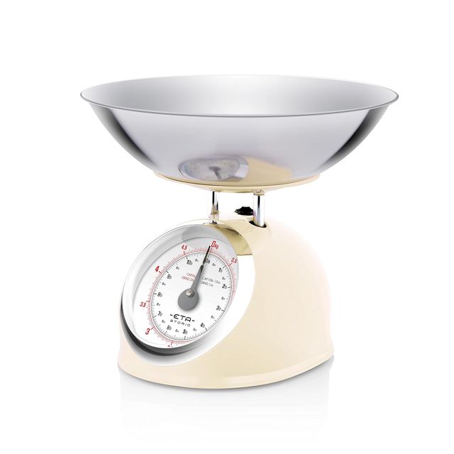 ETA STORIO Balance de cuisine analogique au design rétro tout métal avec bol en acier inoxydable Beige 2 l max. 5 kg