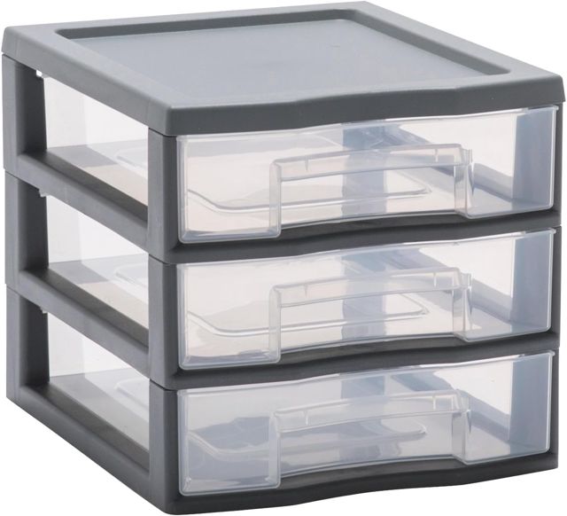 SUNDIS Tag Tower, tour de rangement plastique A4, 3 tiroirs, gris