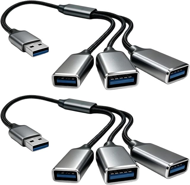 2PCS Câble Répartiteur USB, Répartiteur USB 1 Mâle à 3 Femelle, USB vers USB, Hub Portable USB 3.0 avec 3 Ports USB 3.0, Transfert Rapide 5Gbps, Compatible PC, Ordinateur, TV, Clavier et Souris