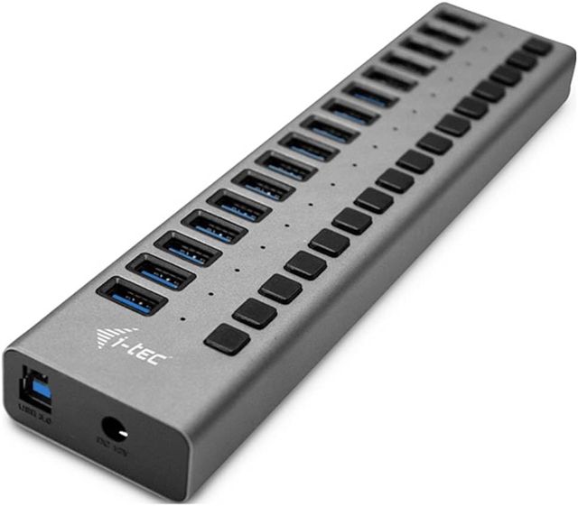 i-tec Hub USB Alimenté, Hub USB 3.0 à 16 Ports Dédiés à la Charge avec Interrupteurs Marche/Arrêt - Concentrateur USB 3.0 avec Alimentation Externe 90W