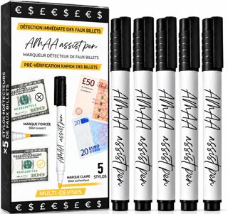 Kit Stylo Détecteur Faux Billets EUR/USD/GBP Pack de 5