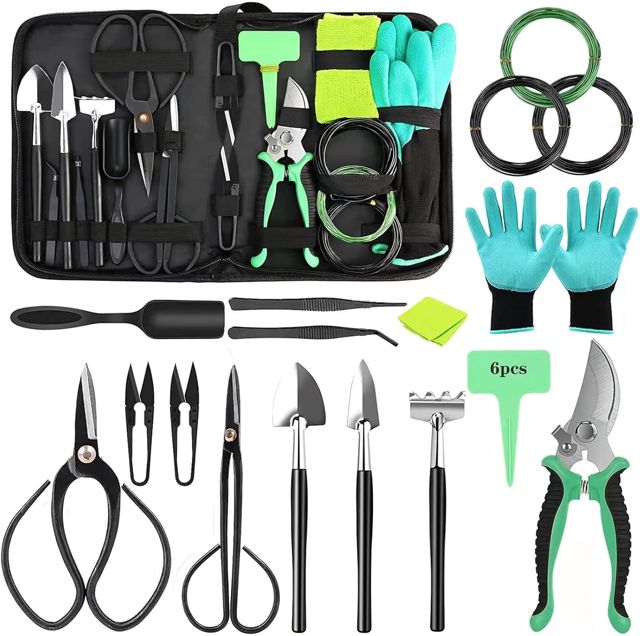 Kit d'outils pour bonsaï Professional 20 pièces - Ensemble Complet en Acier de qualité,Le greffage et l'entretien, idéal pour Offrir et pour Le Jardinage Personnel (étui de Rangement Inclus)