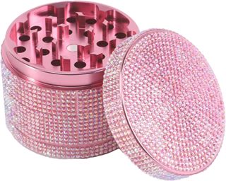 Moulin à herbes en aluminium - Moulin diamanté de 50 mm pour herbes et épices sèches, moulin métallique 4 pièces avec collecteur de pollen (Rose)