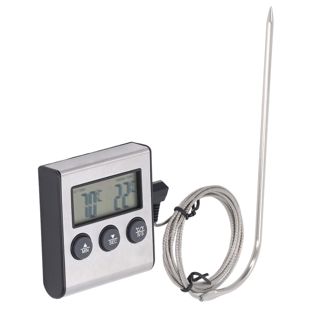 Naroote Thermomètre à Viande Numérique, Thermomètre de Cuisson électronique, Alimentaire avec Sonde, Minuterie et écran LCD, Idéal pour Griller la Cuisine du Four