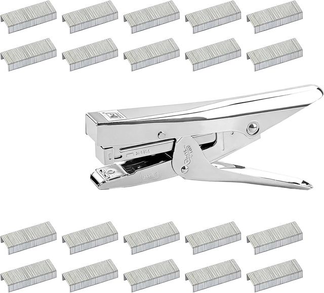 Agrafeuse Ergonomique Métal Gris Pour Bureau et Maison - Livrée Avec 1000 Agrafes Standard 24/6 ou 26/6 Incluses - Capacité 20 Feuilles, Dégrafeur Fournitures de Bureau Professionnel Utilisation Fréq
