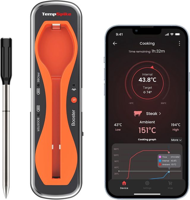 ThermoPro TempPro 150M Thermomètre à Viande Intelligent Sans Fil, Thermometre Cuisine Bluetooth pour Griller et Friteuse à Air, Thermometre Cuisson Sans Fil pour Barbecue Four Fumoir