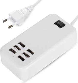 30W Station de Charge Multi-Chargeur USB, concentrateur de Station de Charge Rapide à 6 Port Hub 100-240V avec câble de 150cm pour téléphones intelligents Tablette