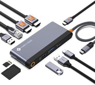 NOVOO Station d'accueil pour ordinateur portable 10 Gbit/s, triple écran, 15 en 1, adaptateur hub USB C avec deux ports HDMI 4K @ 60 Hz, VGA, Gigabit Ethernet, 100 W PD, 7 ports de données USB-A+1C