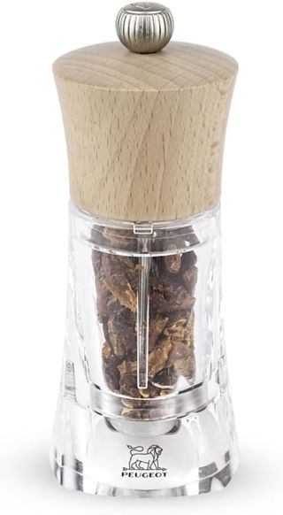 PEUGEOT - Moulin à Piment Oléron 14 cm - Réglage Classique - Mécanisme Spécial piment en acier - En Bois Labellisé PEFC et acryl - Fabrication Française - Coloris Naturel Et Transparent