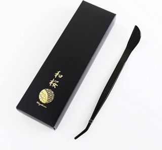 Wazakura Pince Bonsaï Courbée 220 mm avec Spatule, Inox Revêtu Noir, Japon