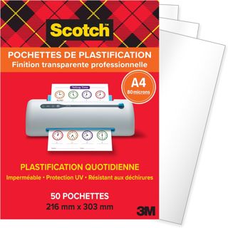 Scotch Pochettes de Plastification Thermiques A4, 80 Microns, 50 Pochettes