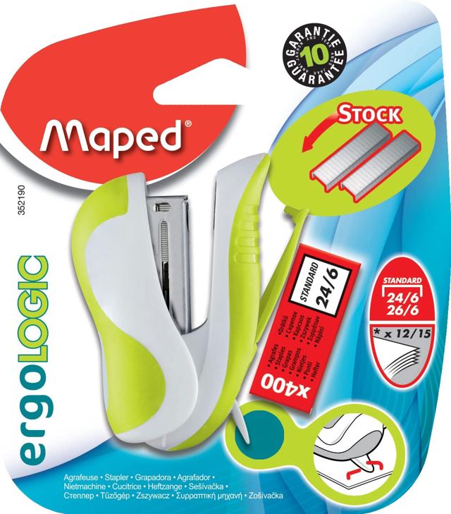 Maped - Mini Agrafeuse Vivo Rose Pastel Avec 400 Agrafes 26/6 - Corps en Matériau Recyclé - Ôte Agrafes Intégré - Compatible 24/6 et 26/6 - Relie jusqu'à 15 Feuilles