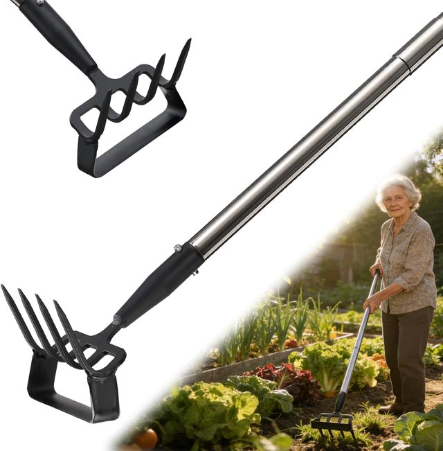 Hachette de jardin pour désherbeur, outil pour hachette avec support pour jardin avec anneau réglable, manche long - 157 cm, argenté, réglable, pour désherber