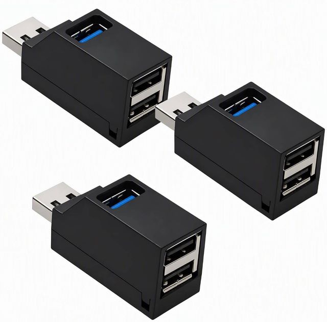 3Pcs Hub USB Mini, Hub USB 3.0 à 3 Ports (1 USB 3.0 + 2 USB 2.0), Adaptateur Portable pour Transfert Rapide de Données, Compatible avec Clés USB, Notebook, PC Portable, Clavier et Souris, Noir