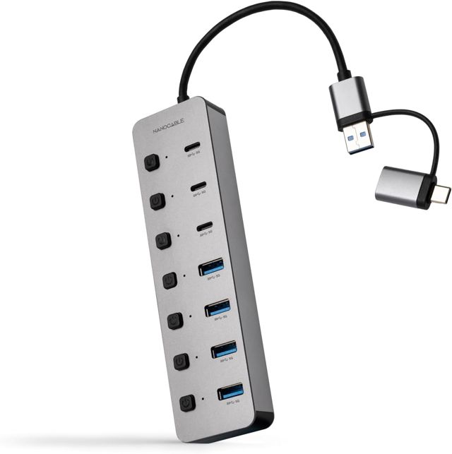 NANOCABLE 10.16.4510 - HUB USB-C + USB-A/M vers 4X USB-A + 3X USB-C 3.0 + USB-C 5V