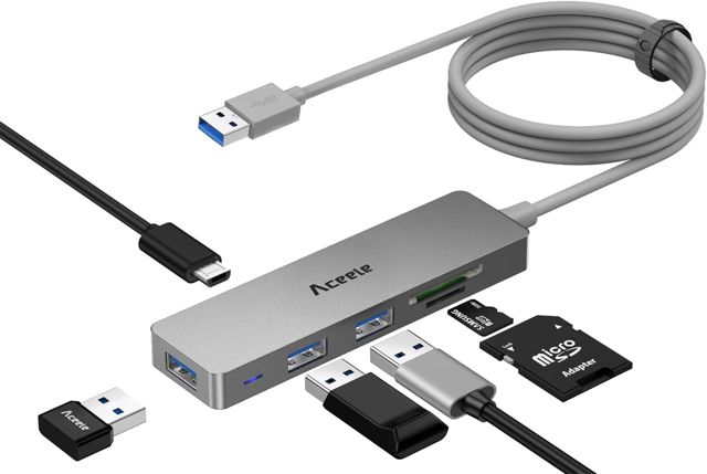 Aceele Hub USB 3.2 vers 4 Ports USB-A, Concentrateur avec Câble Étendu de 1.2M, 10Gbps Gen 2 avec Port d'alimentation Compatible MacBook Air/Pro, iMac