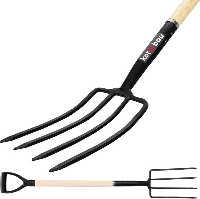 KOTARBAU® Fourche de Jardin 4 Dents Fourche à Bêcher avec Manche en Bois 150 cm Fourche à Compost à Fumier Outil de Jardinage Accessoire de Jardin