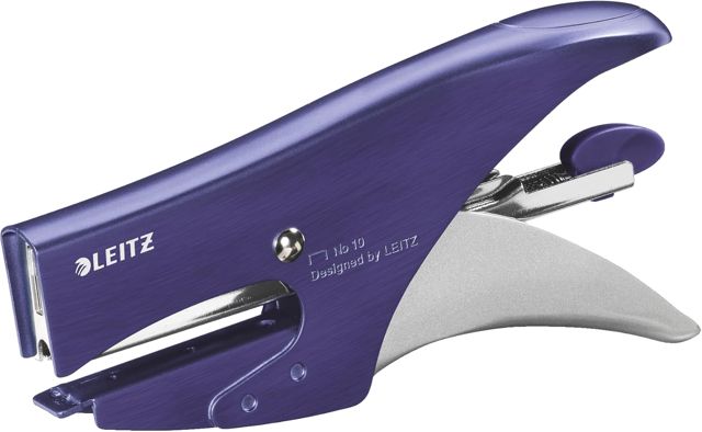 Leitz Pince Agrafeuse, Capacité 15 Feuilles, Bleu Effet Brossé, Boîtier Métallique Ergonomique, Chargement par l'Arrière, Utilisation Avec Agrafes P2 (No. 10), Gamme Style, 55640069