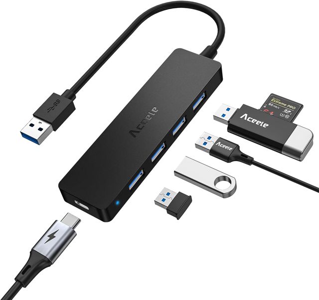 Aceele Data Hub 4 Ports USB 3.0 Ultra Fin avec câble étendu de 120cm/4ft - Hub USB 3.0 pour Macbook, Mac Pro/Mini, iMac, Surface Pro, XPS, Notebook PC, clés USB, disques durs externes, etc.