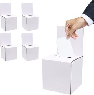 Lot de 5 urnes en carton pour collecte de fonds avec fente et tête amovible, pour collecte de billets, suggestions de collecte de cartes de visite (15 x 15 x 15 cm, blanc)