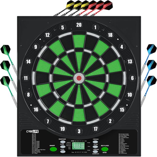 CyeeLife Cible de fléchettes électrique,Jeu de Flechette électronique Lumineux,34 Jeux et 355 Variantes,1 à 8 Joueurs