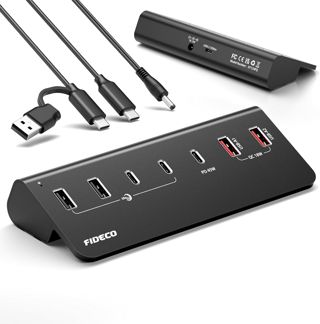 FIDECO Hub Alimenté 7 Ports 72W, Hub USB avec 1 PD 45W, 2 Ports de Charge QC 3.0 et 4 Ports 10Gbps USB 3.2 (2 USB-A + 2 USB-C), Hub USB en Aluminium pour Laptop, PC, MacBook, iPhone 17/16/15